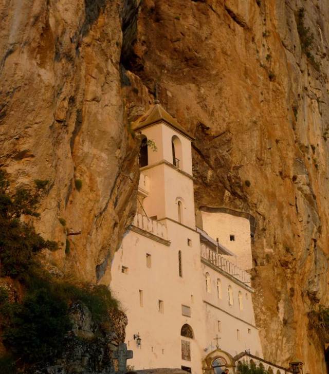The cavelike monastery near sunset